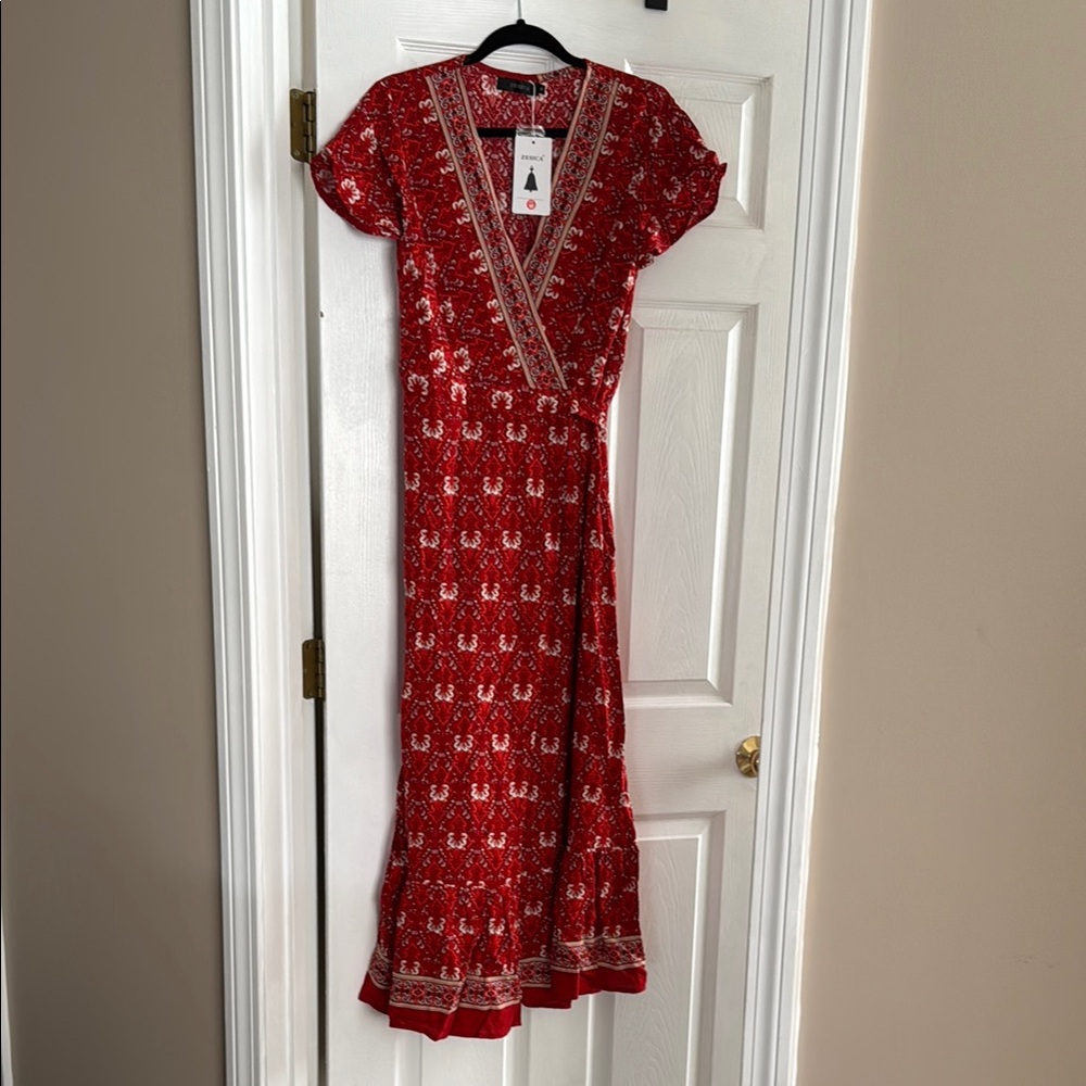 Red Wrap Sundress with Flutter Sleeves